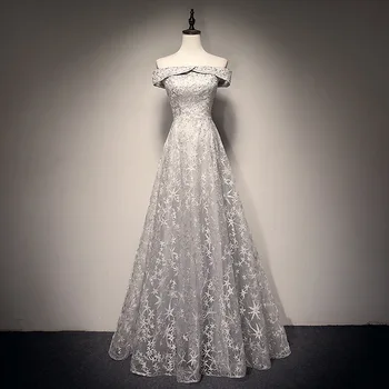 

Gray Temperament Mesh Dress Female Qipao Elegant Evening Party Chinese Prom Dresses Celebrity Beads Vestidos De Festa Cheongsam