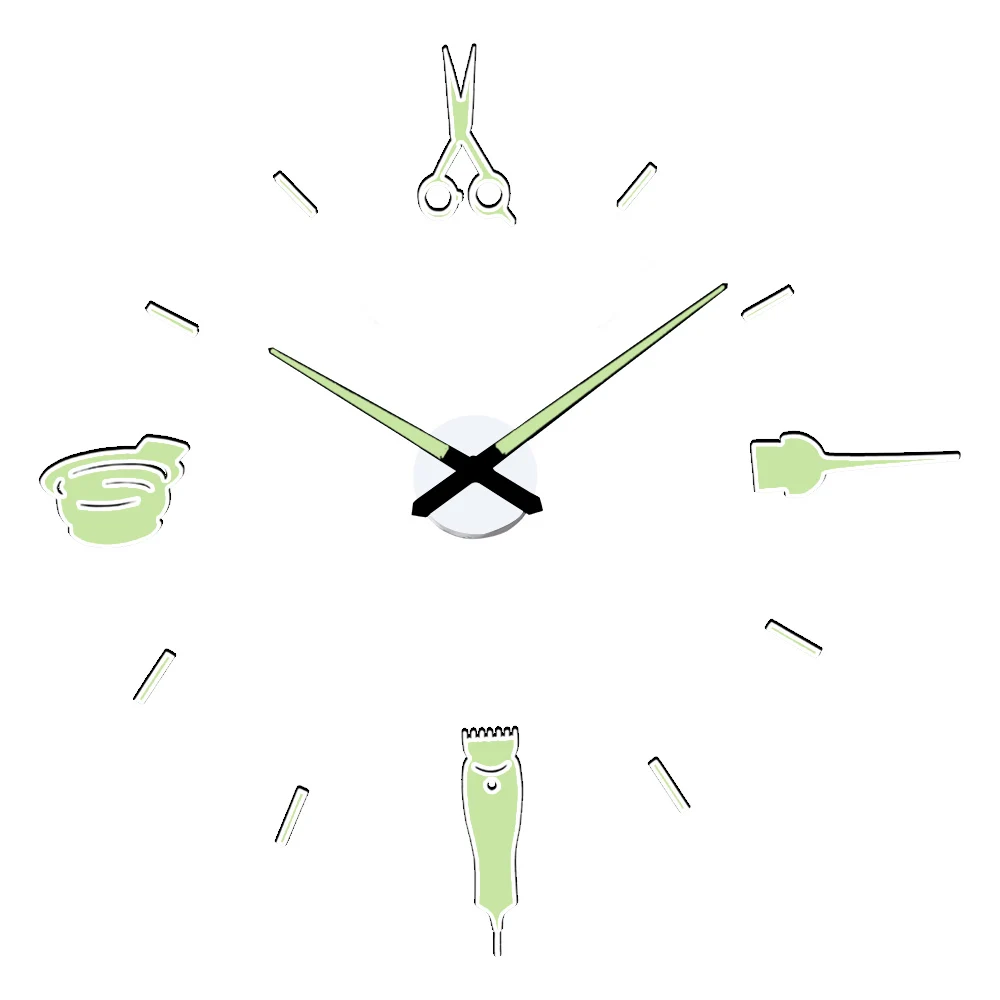 Светящиеся 3d настенные часы большие часы Современный дизайн люминесцентные часы наклейка зеркало Парикмахерская Стрижка