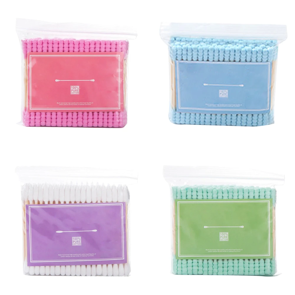 100 unids/pack doble-cabeza espiral hisopo de algodón palo removedor de maquillaje de algodón sanitario muestra oído corte herramienta de limpieza de