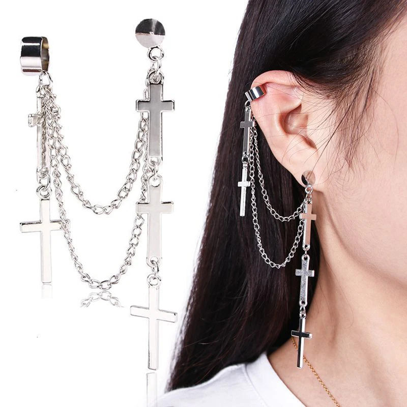 女性と女の子のためのクリップオンイヤリング ワンピースピアス ペンダント ポンポン パンクジュエリー クリスチャン Hoop Earrings Aliexpress