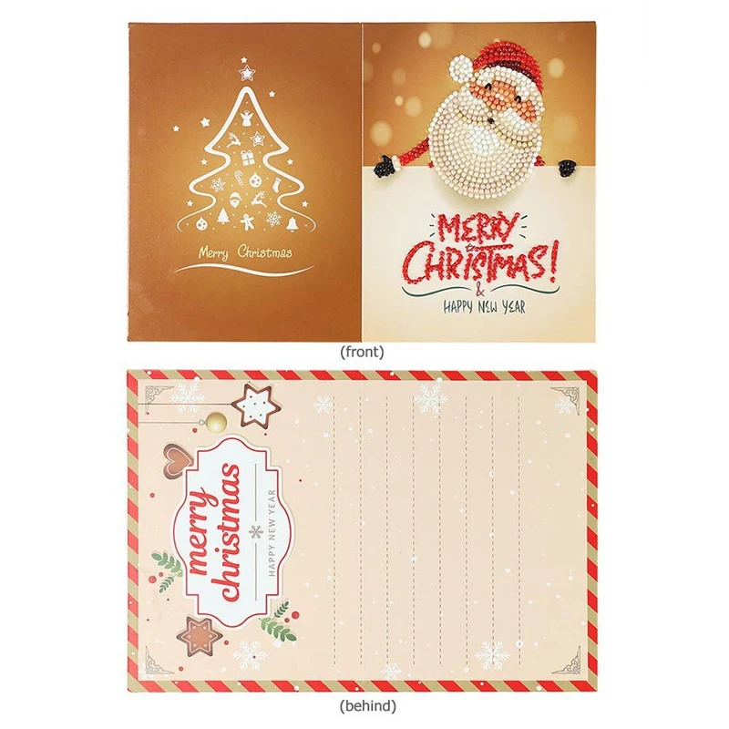  4PCS Christmas Party Invitations Cards DIY Santa Reindeer Snowman Xmas Tree 5D Diamond Painting Gre - 4000219727889