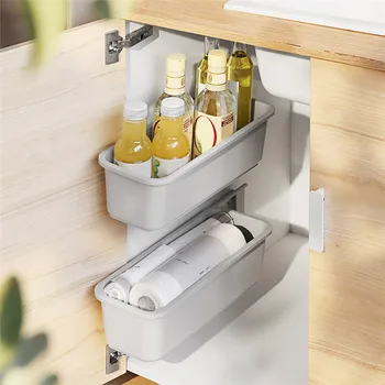 

37.6*15.2*11.2cm 1pc Kitchen Storage Shelf Holder Bathroom Storage Rack Organizer Hanging Basket Home Supplies White/Gray