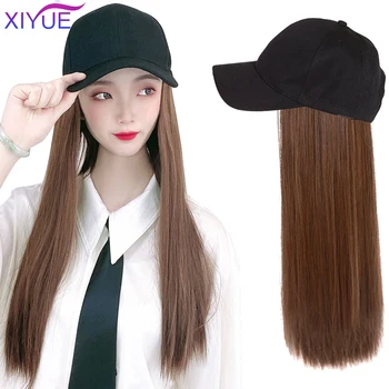 

Long Straight Synthetic Baseball Cap Hair Wig Natural Black / Brown Straight Wigs Naturally Connect Synthetic Hat Wig Adjustable