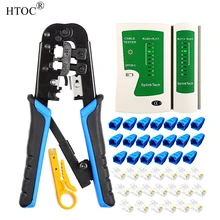 HTOC – testeur de câble réseau RJ45, Kit d'outils de sertissage Cat5 Cat6, connecteurs de 20 pièces, 20 couvercles et dénudeur de fil réseau
