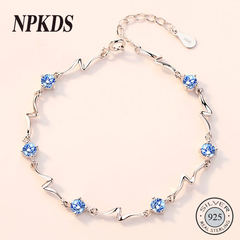

NPKDS S925 Sterling Silver With Blue Crystal Bracelet Women's Fashion Zircon Lightning Bracelet Personality Simple Jewelry