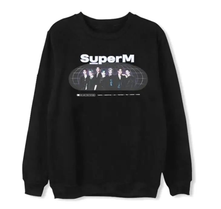 fleece Kpop superM, пуловер с круглым вырезом и принтом для всех членов, унисекс, флисовая/тонкая Свободная Толстовка в стиле поп, 3 цвета - Цвет: fleece