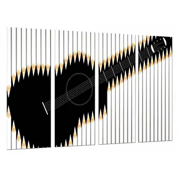 

Guitar Black and White Abstract Pencils, photo print on wood, modern picture decorative 26762