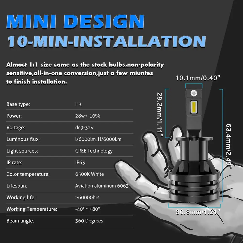 2 шт. Автомобильные светодиодные лампы 9005 лм 9006 К 55 Вт 12 В|Передние LED-фары для авто|