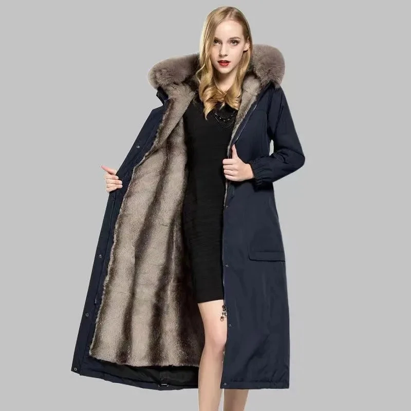 2021 New Women Winter Warm Parker Female Detachable Mink Fur Big Fur Collar Korean Extended Imitationfur Chaquetas De Muje