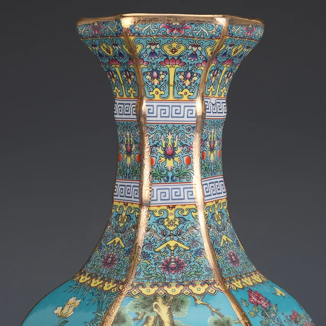 Enamel porcelain vase Jingdezhen ceramic Hexagonal Flower and bird pattern vase ornaments collection antique vase authentic Anti 4