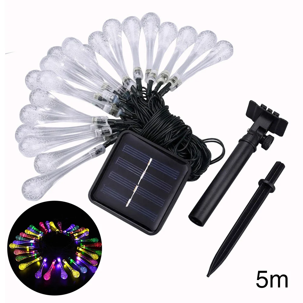 LED Atmosphere Holiday Party Colorful Outdoor Garden Fairy String Light Water Drop Home Decoration Solar Powered Lawn Waterproof