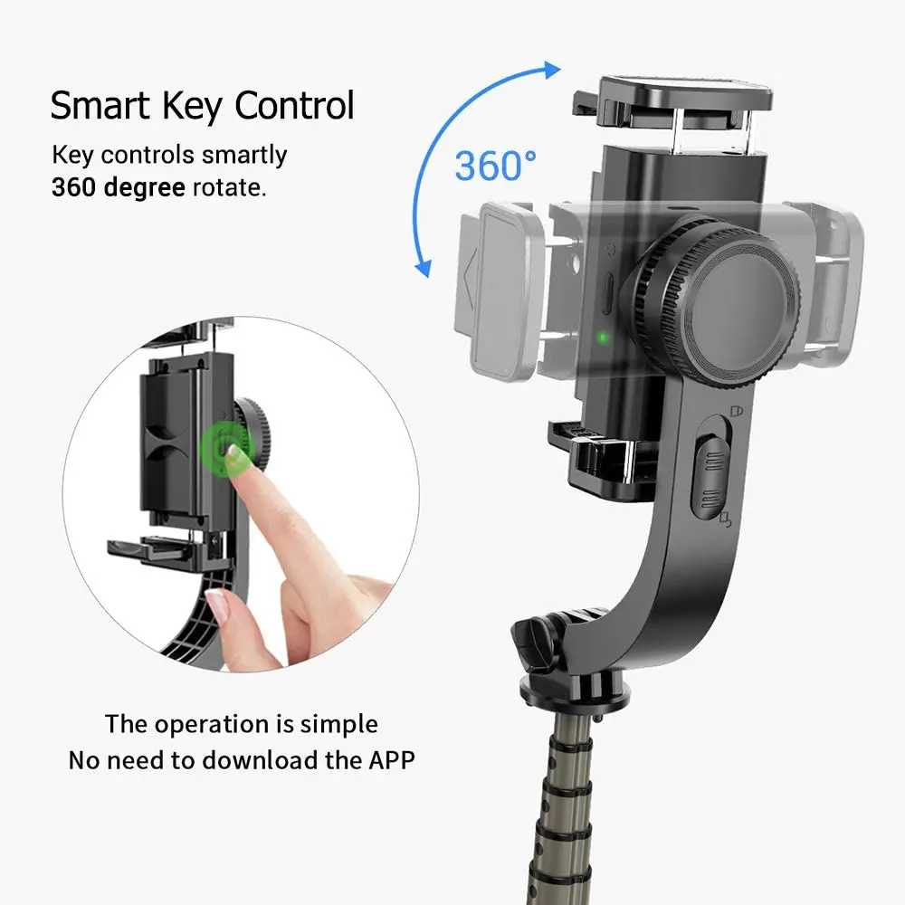 Gimbal Stabilizer, 360° Rotation Selfie Stick Tripod with Bluetooth  Wireless Remote, Portable Phone Holder, Auto Balance
