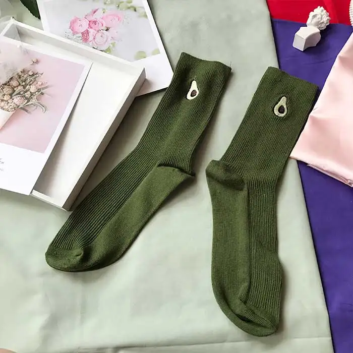 green SP&CITY хлопковые цветные женские носки с мультяшными фруктами, хипстерские Женские однотонные носки с вышивкой, с фруктами, вишнями и ананасами, забавные высокие носки для девочек - Цвет: green