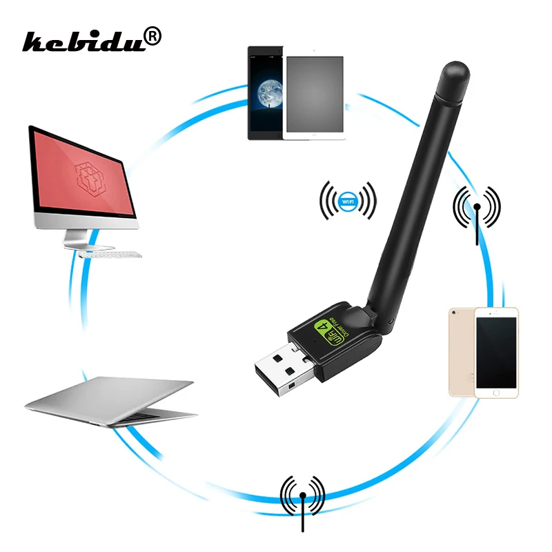 

kebidu Mini Network Card USB WiFi Adapter 2dBi 4dBi 802.11b/g/n Free Driver PC WiFi Antenna Dongle 2.4G USB 2.0 Ethernet Receive