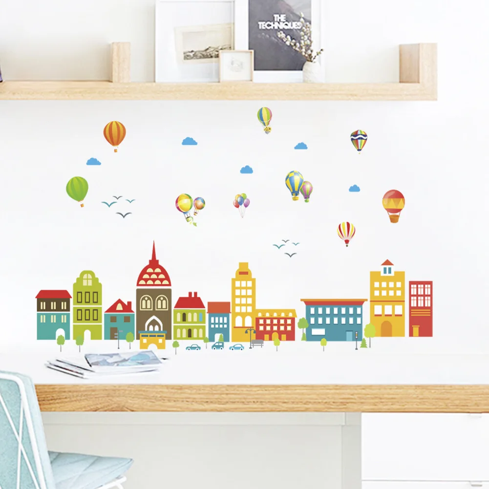 Decoration Kindergarten CHILDREN'S Room Cartoon Castle New Products Large Classroom Hot Sales City Building DIY Wall Stickers Wa