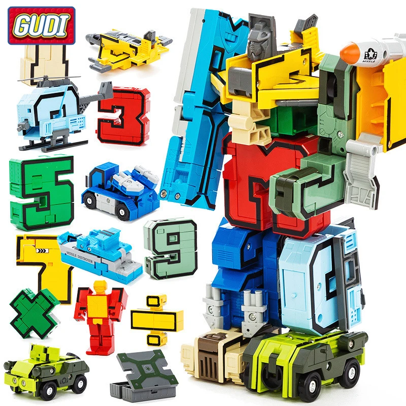 Digital DIY Building Blocks Assembly Deformation Robot Number Transformation Math Letters Montessori Educational Toys