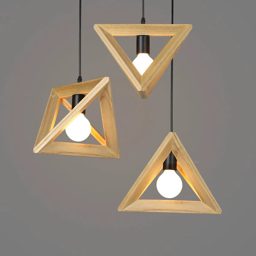 

Modern Wooden Geometry Pendant Lights Living Room Dining Room Restaurant Hanging Lamp Frame Triangle Home Decor Light Fixtures