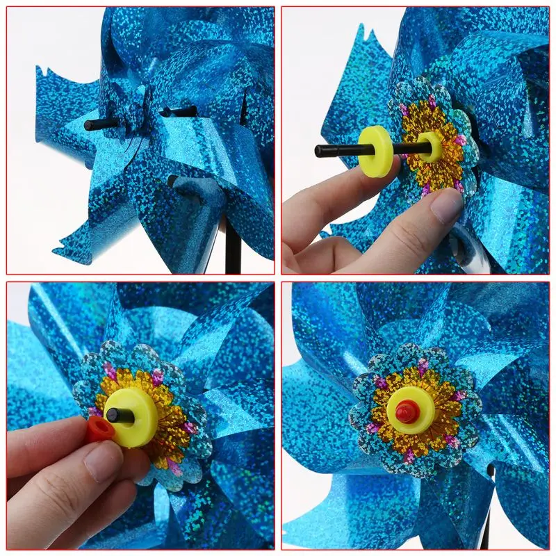 Wind Spinner Windmill Toys Kids Children Gifts Garden Decoration Rotation Glitter Sequin Windmills Glow Colorful Toy Outdoor