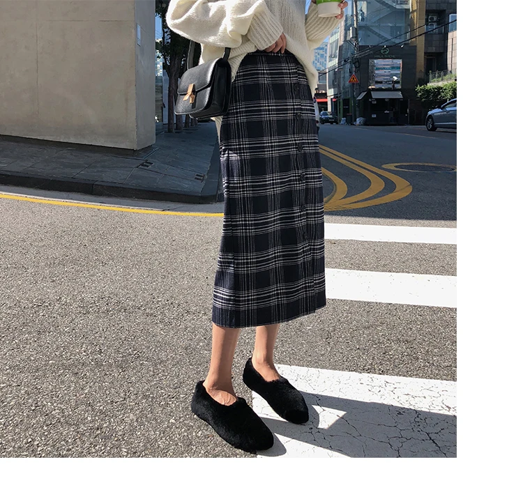 Heydress Ретро Женские клетчатые юбки женские прямые кашемировые осенние зимние юбки женский эластичный пояс юбки