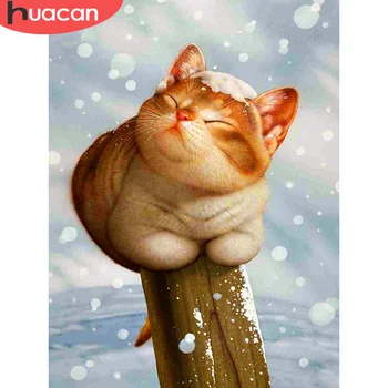 

HUACAN Diamond Embroidery Cat Cross Stitch Sale Diamond Painting Animal Snow Mosaic Winter Handicraft Christmas Gift