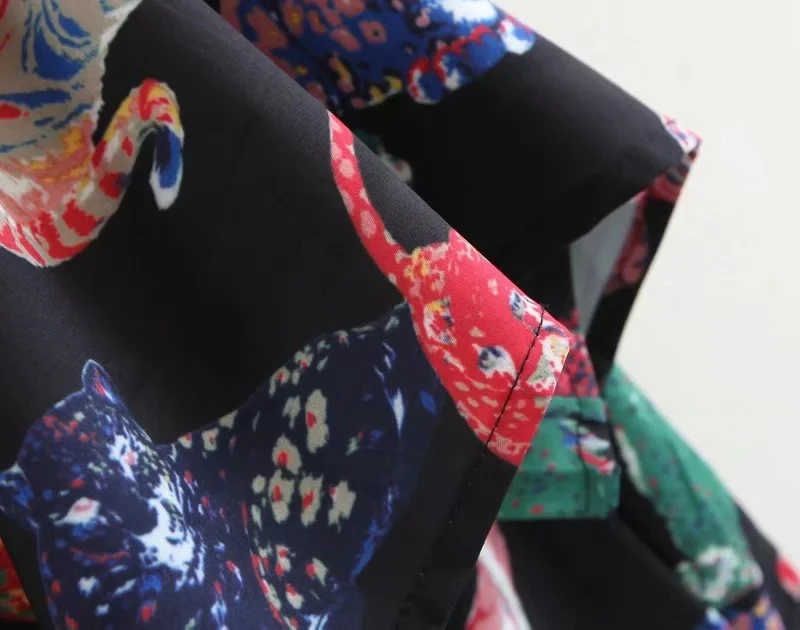 Цвет животных печати три четверти рукав женское мини платье Осень Досуг леди o-образным вырезом Свободные платья D3651