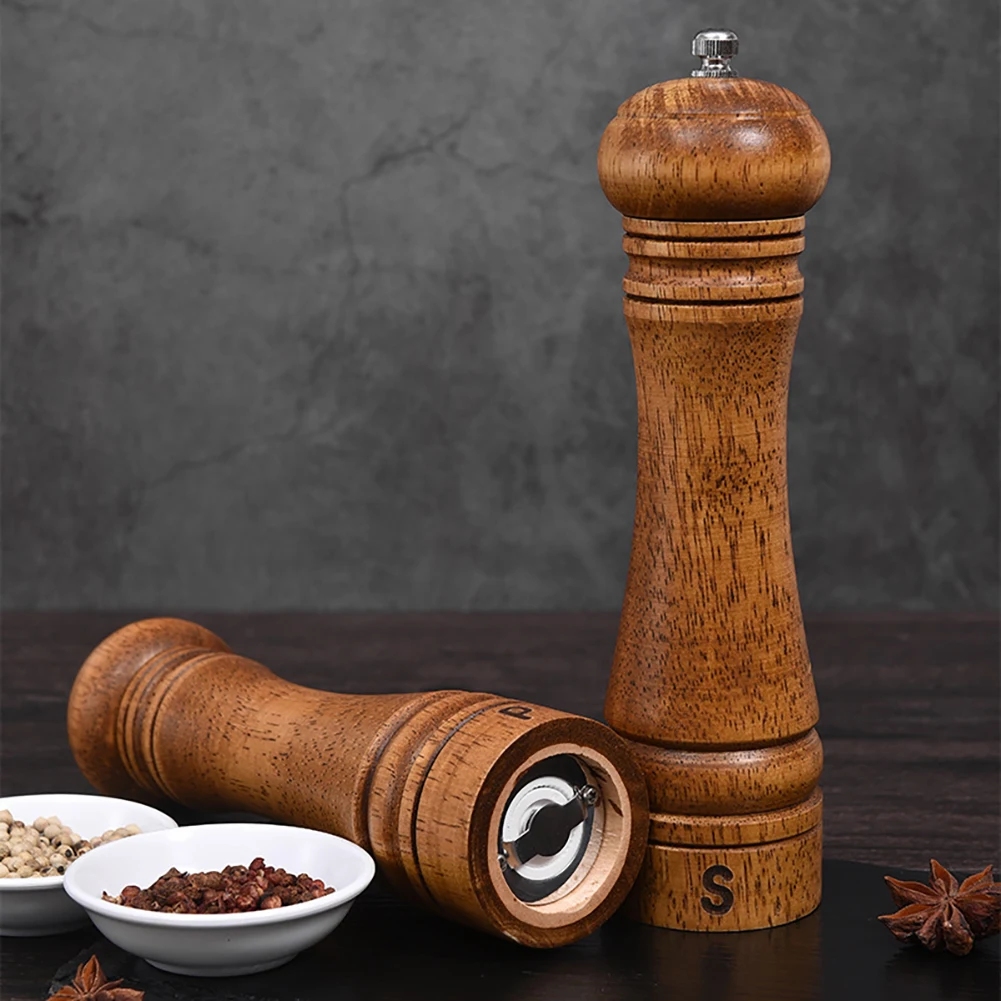 

Manual Pepper Grinder Oak Wood Salt And Pepper Mill Multi-purpose Cruet Kitchen Tool With Ceramic Grinder Easy Cleaning