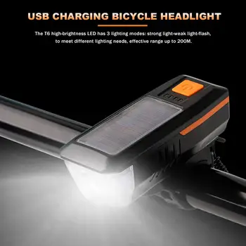 

Bicycle Headlight Waterproof Rechargeable Solar USB Charging Light with Horn 3 Lighting Modes Floodlight for Rain Fog Conditions