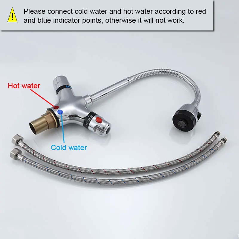  360 Degree Swivel Thermostatic Kitchen Faucet Adjustable Solid Brass Dual Handle Constant Temperatu - 4000125392741