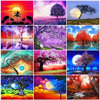 

HUACAN DIY Diamond Embroidery Full Square Tree Mosaic Picture Handcraft Landscape Diamond Painting Home Decoration