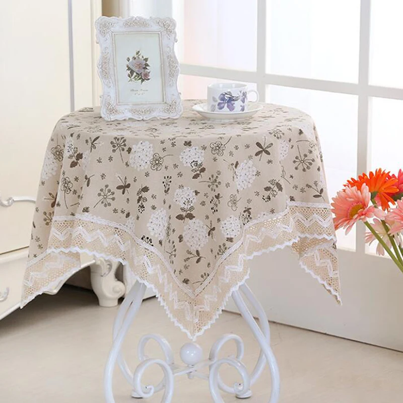 Fashion Floral Tablecloth With Lace Trim Thick Rectangular Dining