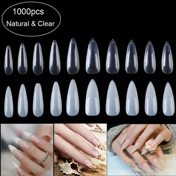 

KROFAUE French Stiletto Nail Full Cover Artificial Fingernails 500pcs/1000pcs DIY Nail Tips Manicure Pointed Nails