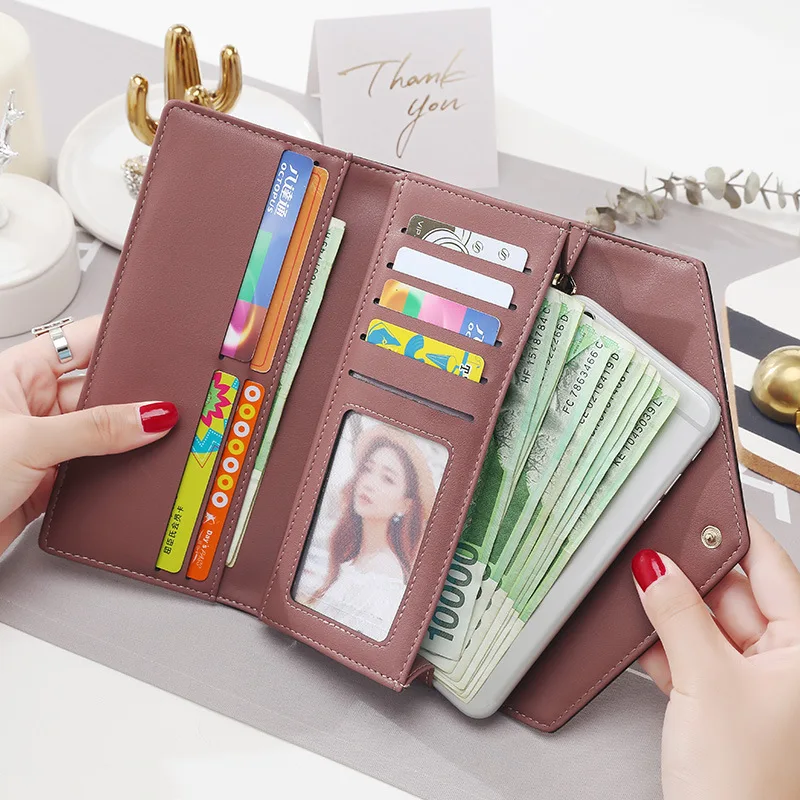 aliwood Brand 3 Fold Women's Wallet Designer Envelope Clutch For Women Hasp Money Clip Leather Female Long Wallet Phone Pocket