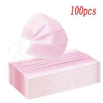

In Stock! 100 Pcs Pink Color Non-woven 3 Ply Disposable Adult Face Mouth Masks Breathable Mask with Elastic Ear Band Face Masks