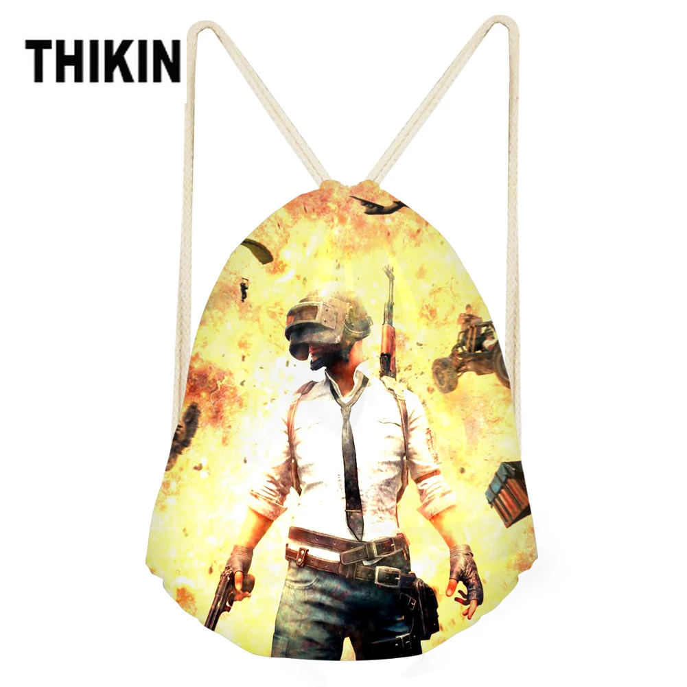 THIKIN 3D Черная мужская сумка с принтом игры-PUBG, крутой рюкзак на шнурке с логотипом на заказ, водонепроницаемая сумка, модные детские подарочные сумки для мальчиков