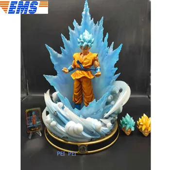 

Dragon Ball Son Goku Statue Super Saiyan Blue hair Goku LED GK Full-Length Portrait Resin Action Figure Collectible Model Toy