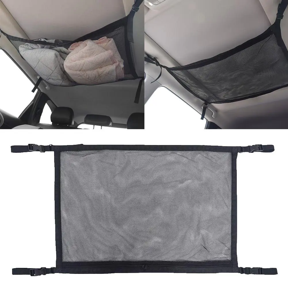 

Universal Car Ceiling Roof Interior Mesh Pocket Cargo Net Zipper Storage Bag 2019