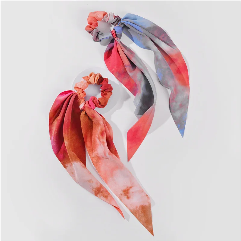 

Dye Tie Hair Scrunchies Jewelry Ponytail Holder Bow Elastic Hair Accessories For Women Scarf Bow Tie Hair Band Ribbon Headwear