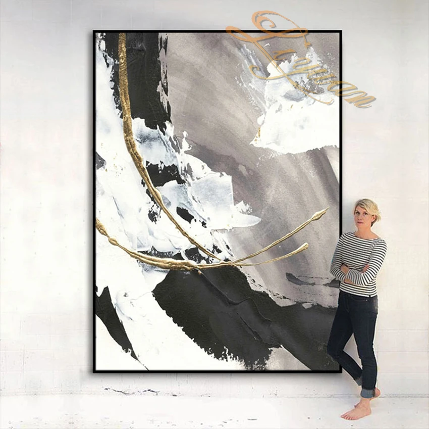 100% Hand-painted Abstract Oil Painting On Canvas In Living Room Gold Modern Wall Art Decorative Painting Frameless