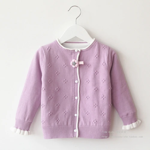 Purple Coat Свитера для девочек, пальто, вязаный кардиган для девочек из хлопка, г., детские осенние блузки для девочек от 1 до 8 лет - Цвет: Purple Coat