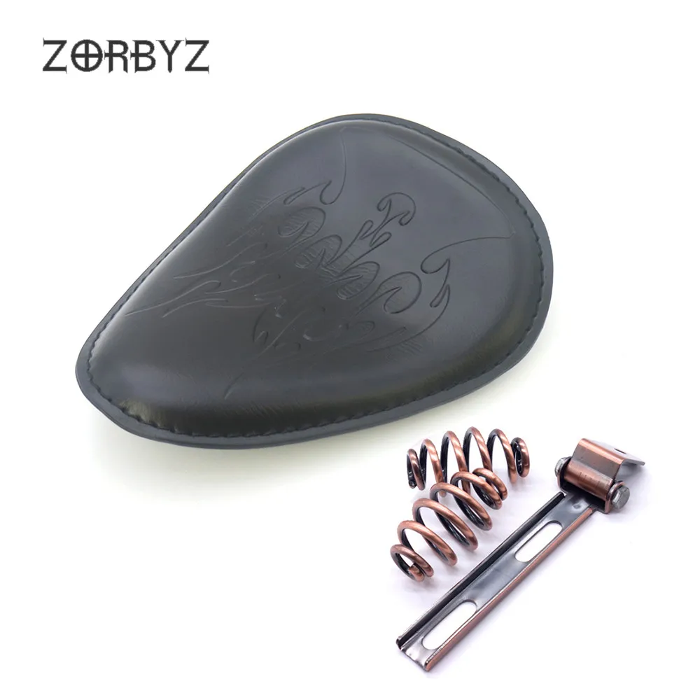 ZORBYZ мотоцикл черное пламя искусственная кожа Solo привод сиденье для Suzuki Honda Harley Bobber Chopper - Цвет: Flame-Copper  Spring