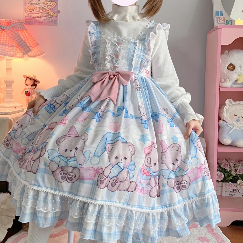 New Cute Cartoon Women Lolita Dress Pink Fairy Cosplay Victorian Strawberry Vintage Prom Princess Dresses Jsk Vestido De Fresas