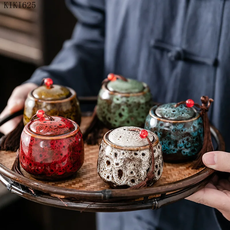 Ceramic Mini Storage Cans Portable Travel Camouflage Tea Cans Household Moisture-proof Storage with Lids Food Containers tea tin box,tea canister