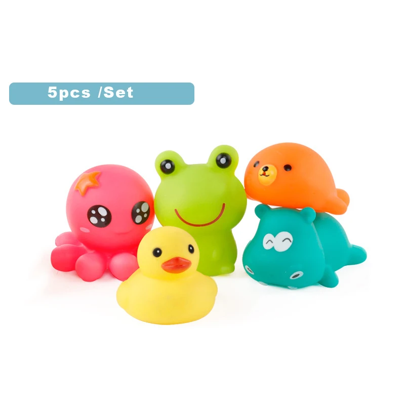 1 set random color 5 шт./компл. мягкая детская ванночка игрушки мультипликационных животных Pinch под названием игрушка набор Плавание утка модель черепахи соски звуковые Daraying игрушки для детей - Цвет: 1 set random color