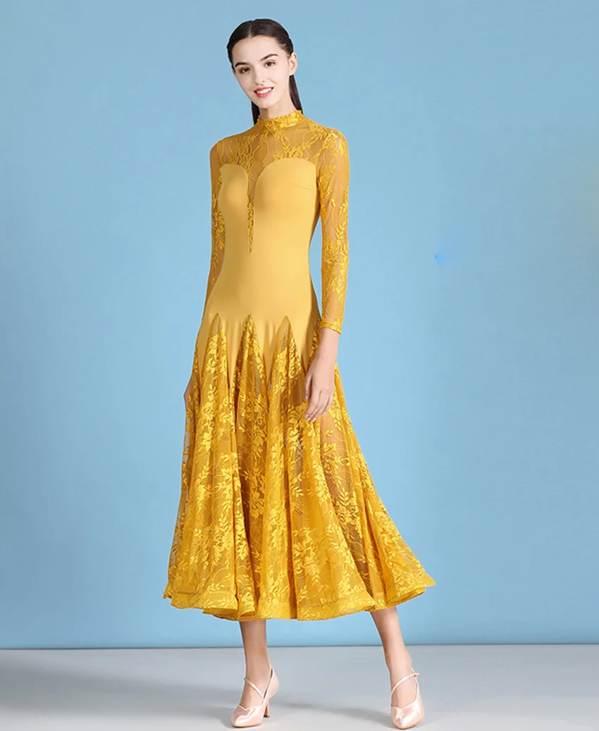 Кружевное бальное платье с длинными рукавами одежда для танцевальных классов