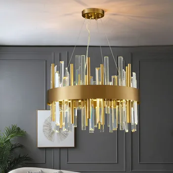 

chandelier lighting-luxury gold crystal chandelier lights round suspension wire lamp living room led crystals hanging lamps