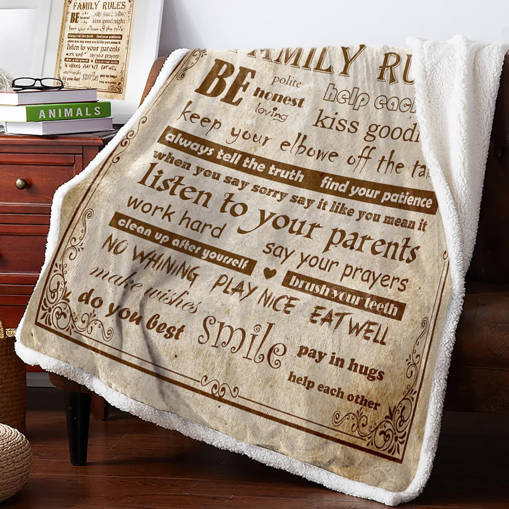 BIGHOUSES Throw Blanket Family Rules Vintage Background Fleece Blankets