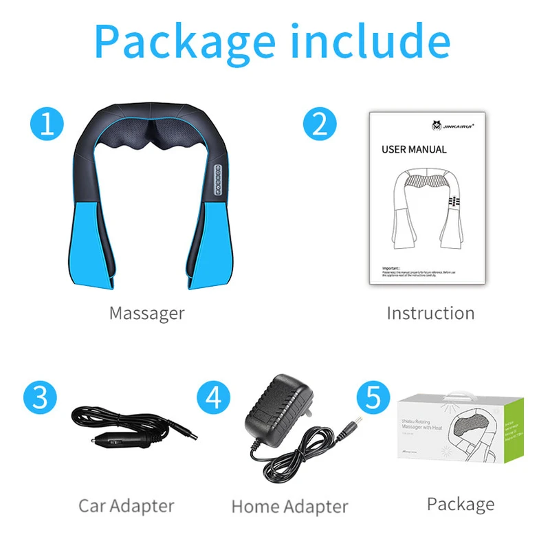 Neck Massager 16 Massage Rollers 3D Kneading Massage Heating Direction Adjustable 3 Strength Smart Save Energy neck massager