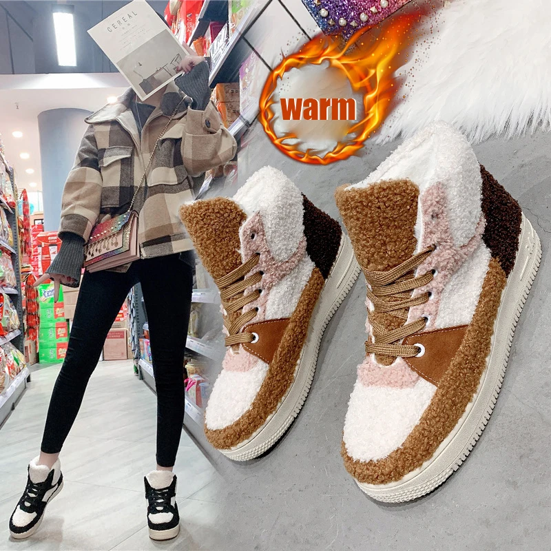 

High Top Women's Casual Shoes Cute Fashion Teddy Dog Plush Shoes Woman Winter Keep Warm Plush Shoes Ladies Furry Botas Mujer