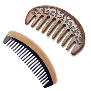 

2 Pcs Wood Comb Wooden Hair Comb Natural Massage Through the Comb-150Mm X 50Mm X 8Mm & 11X5.5X1.3Cm