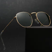 Lentes de vidrio gafas de sol redondas hombres mujeres marca diseñador pequeño Vintage Retro gafas mujeres conducción Metal Hexagonal gafas UV400